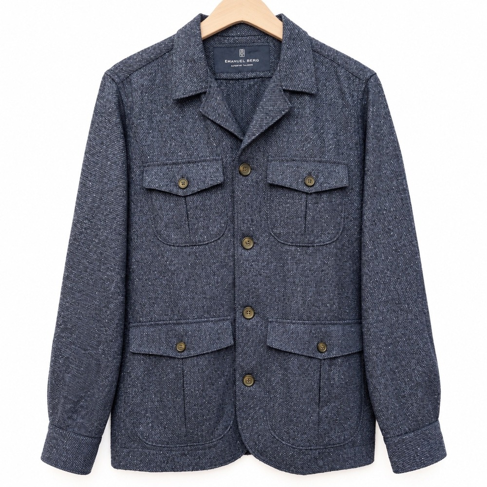 Emanuel Berg Mens Blue Wool Silk "Ryan"Overshirt Jacket Size 48 EU